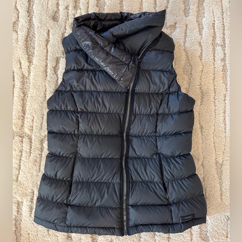 Athleta Black Quilted Puffer Vest with High Collar
